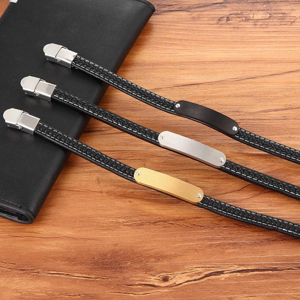 Stainless Steel Tri-Color Accessories Men’s Leather Bracelet Hand-knitted Black Leather for Boys Commemorating Christmas Gifts