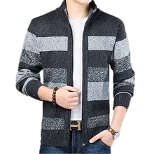Sweater Stripe Clothes Men Stand 2021 Collar Thick Cardigan Keep Warm Autumn Winter Casual Fashion Classic Style Business Brank