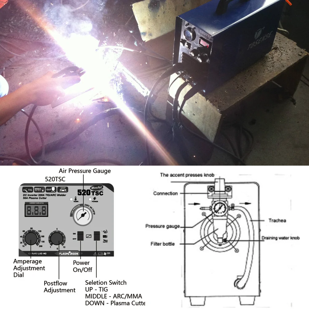 Многофункциональный инверторный плазменный резак 520TSC plassimon 3 в 1 50A 220 А TIG/MMA