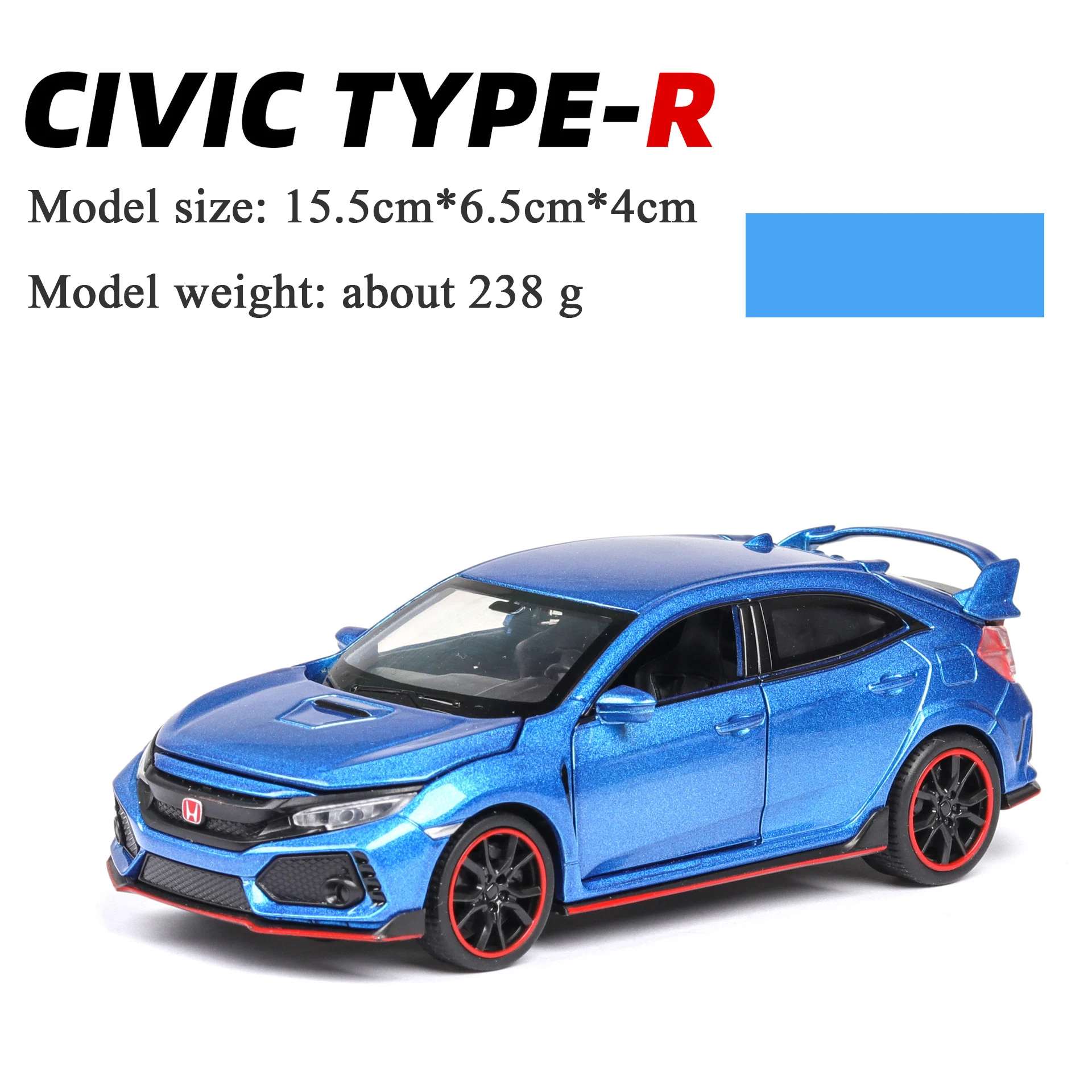 Blue Without Box 1:32 шкала литья под давлением Civic Тип R имитация звука и светильник из сплава украшение автомобиля украшения модель автомобиля игрушка для детей - Цвет: Blue Without Box