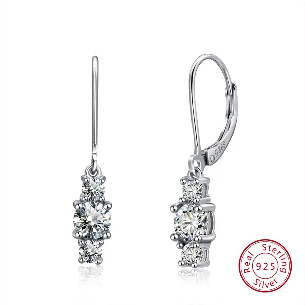 White Zircon Effie queen Настоящее 925 Висячие серьги из серебра 925 пробы для женщин четыре цвета доступны AAA кубический циркон модные серьги, украшения BE70 - Цвет камня: White Zircon