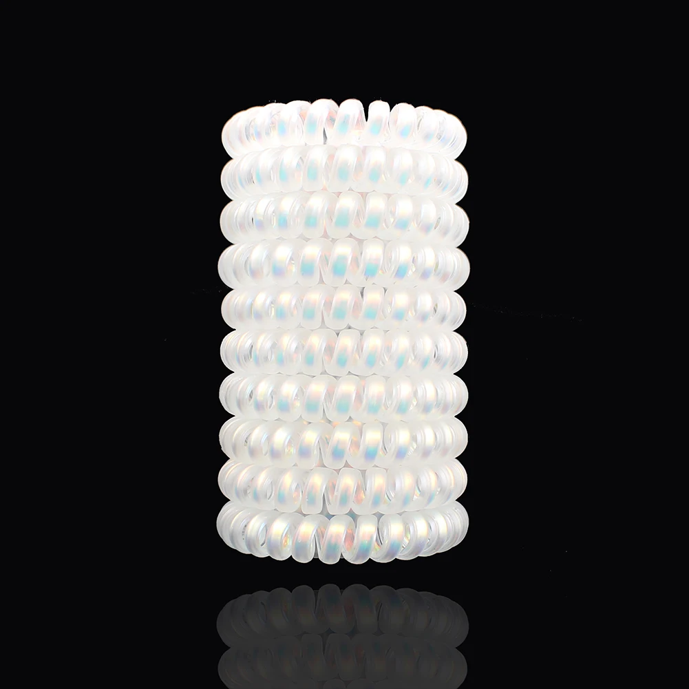 10pcs Top Fashion Ice Cream Colorful Spiral Spin Screw Telephone Wire Hair Ties Pearly Premium Plastic Rubbers Ponytails