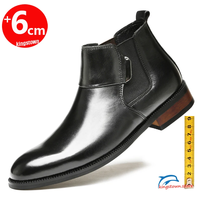 Chelsea Boots Ankle Men Army Warm Elevator Shoes High Increase Insole 6cm Height Winter Business Outdoor Man Cow Leather