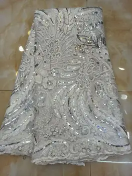 

2020 Latest Nigerian Sequins lace fabric high quality Wedding African tulle lace fabric With Sequins fabric For Nigerian wedding