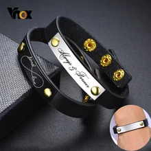 Vnox настроить имя слова нержавеющая сталь ID браслеты для мужчин черный натуральная кожа браслет классический персонализировать подарок для влюбленных
