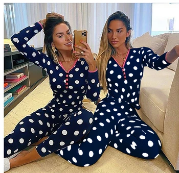 

2Pcs Sexy Women Print Casual Outfits Long Sleeve V Neck Top Stretch Pants Female Fashion Autumn Sleepwear Pajamas Sets 2020 New