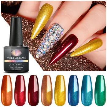

MEET ACROSS Metal Color Soak Off UV Gel Polish Yellow Red Orange Blue Mirror Nail Art Lacquer Matte Top Coat Needed Manicure Gel