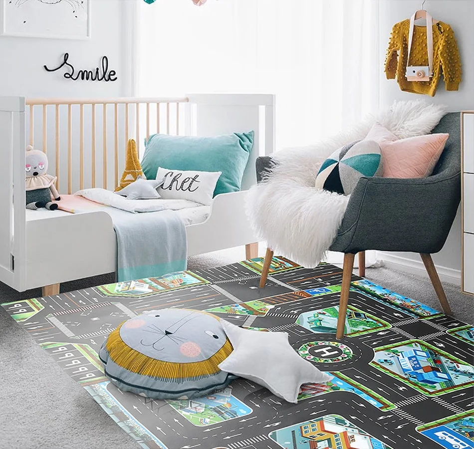 Play Mat Baby Educational Mat Children City Traffic Paper Road Carpet Map Boys Girls Developing Kids Bedroom Floor Rugs 130*100