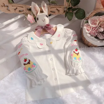 

Girls Shirts Baby Spring Long-sleeved Thin Girl Baby Bottom Shirt Embroidered Cute Pudding MP Custom-made Cute T-shirt