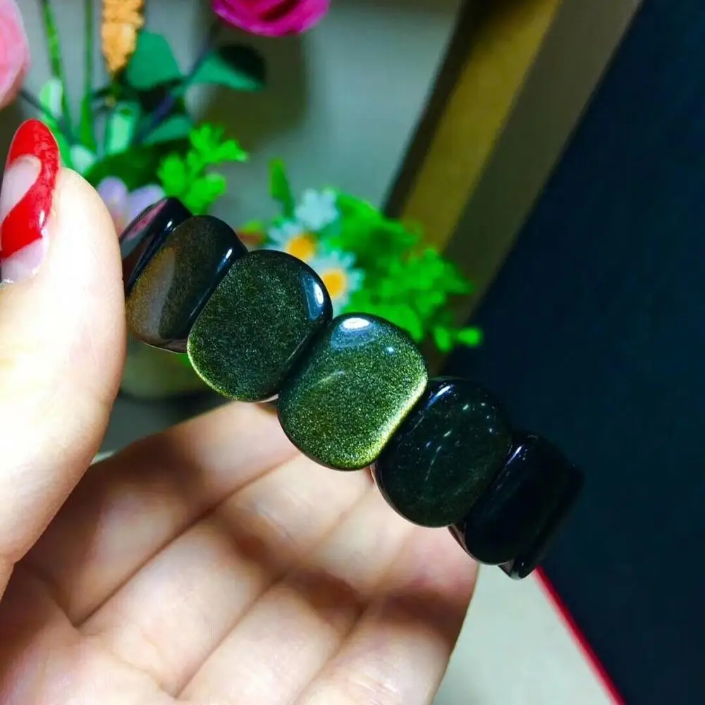 

Top Quality Natural Gold Light Gold Obsidian Bracelet 14x12mm Rectangle Crystal Bead Woman Fashion Bangle Drop Shipping AAAAA