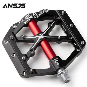 

Ansjs 3 Bearings Mountain Bike Pedals Platform Bicycle Flat Alloy Pedals 9/16" Pedals Non-Slip Alloy Flat Pedals