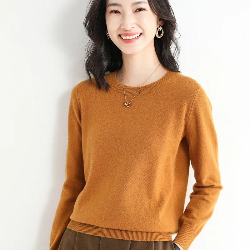 High Quality Pure Colors Spring Autumn Winter European Style Women Fashion Pullovers Knitted Cashmere Wool Sweater Lady Big Size