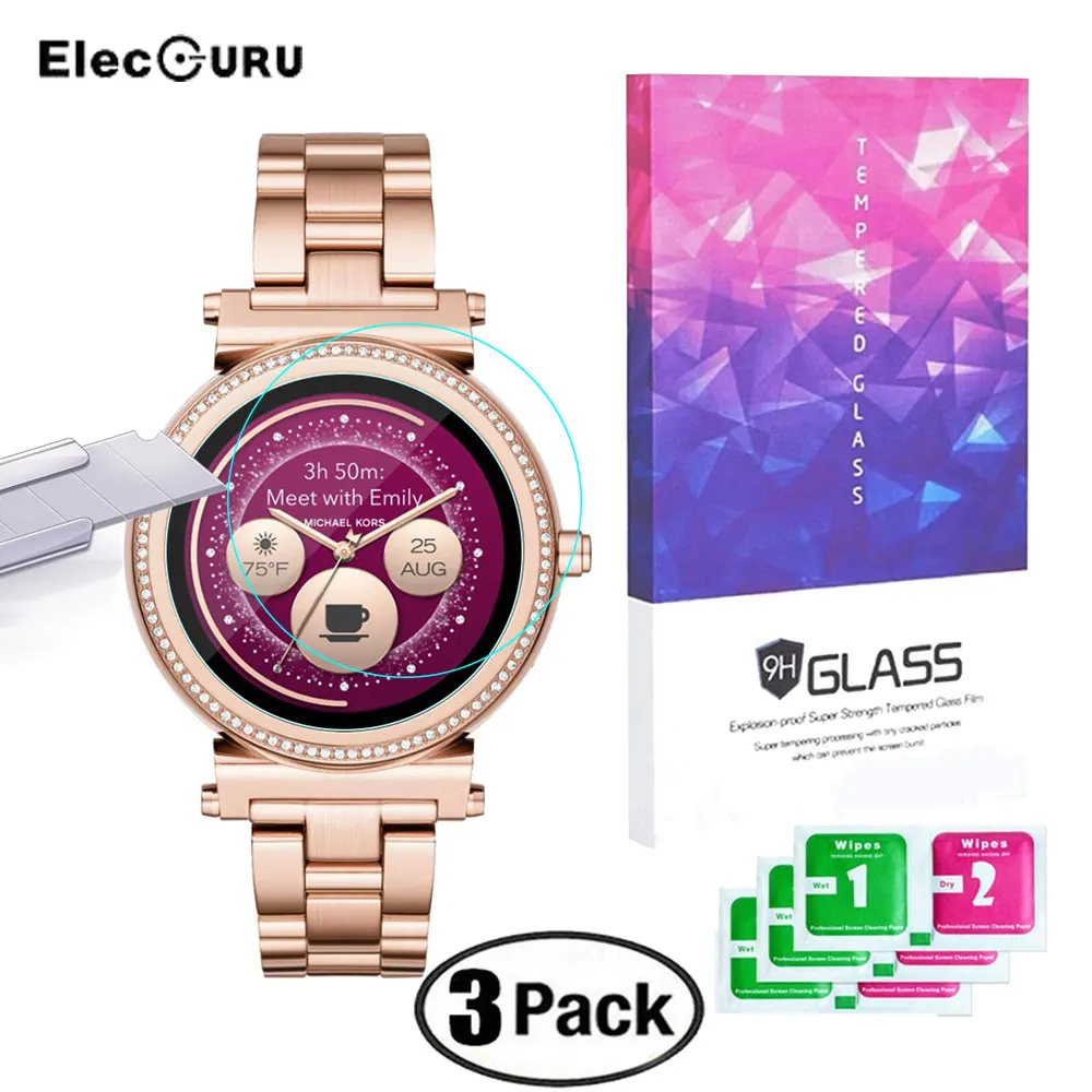 

3 Pack Tempered Glass Screen Protector for Michael Kors Access Sofie Gen 2 Smartwatch 9H Scratch Proof Protective Glass Film