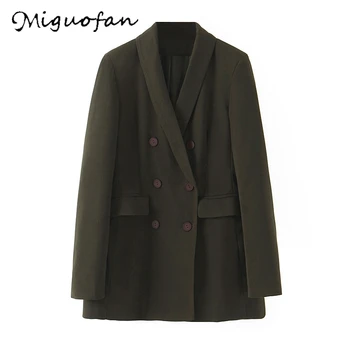 

Miguofan women blazers jackets formal blazer double breasted long sleeve vintage pockets coat female office blazer outwearnew