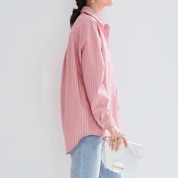 

Temperament woven loose vertical striped shirt women 2019 autumn new arrival long-sleeved fashion shirt women Z90427