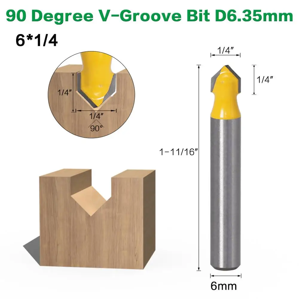 90 Degree V 6.35mm 6 шт. 6 мм хвостовик фрезы Набор сердечника коробка бит круглый нос бит 90 градусов v-паз бит для деревообрабатывающих инструментов - Длина режущей кромки: 90 Degree V 6.35mm