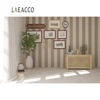 

Laeacco Cozy Living Room Stripe Wall Frame Curtain Wooden Floor Baby Interior Photo Background Photography Backdrop Photo Studio