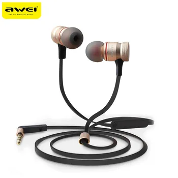 

Awei ES-70TY headphones Metal Headphones With Mic Stereo Wired Headset Deep Bass Sound Sports In-Ear Earphone For phone наушники