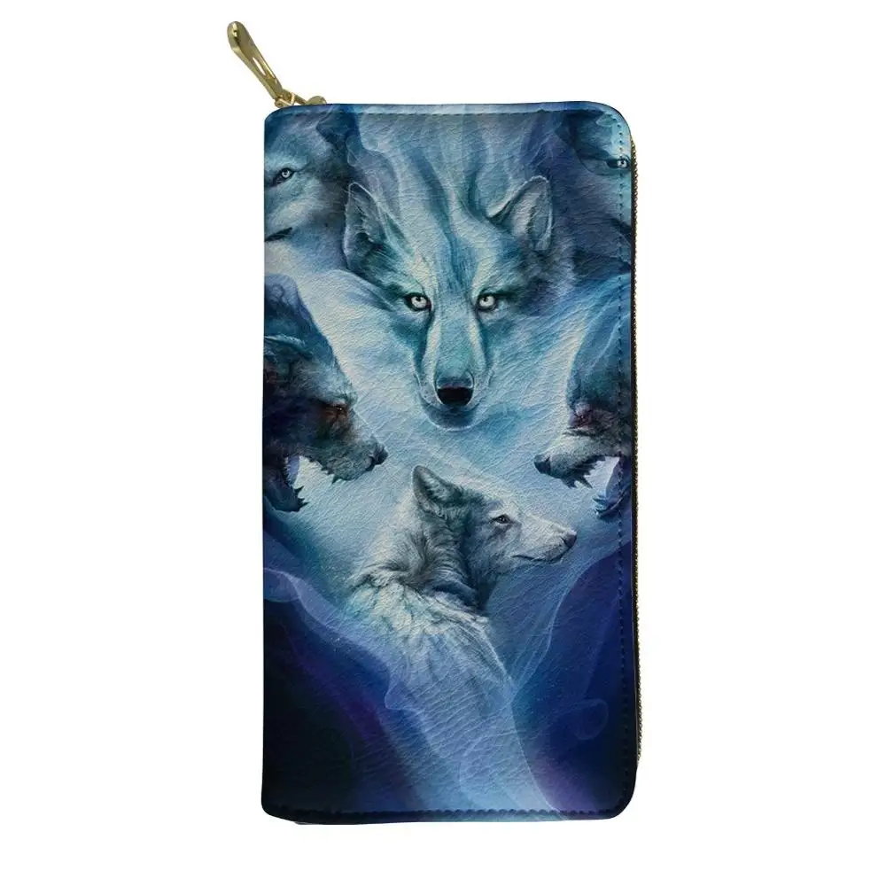Twoheartsgirl Printing Animal Wolf Leather Wallets for Women Casual Femme Ladies Credit Card Holders Long Purse Phone Bags - Цвет: Z5327Z21
