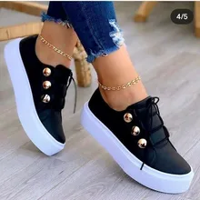  White Shoes Women 2022 Fashion Round Toe Platform Shoes Size 43 Casual Shoes Women Lace Up Flats Women Loafers Zapatos Mujer 