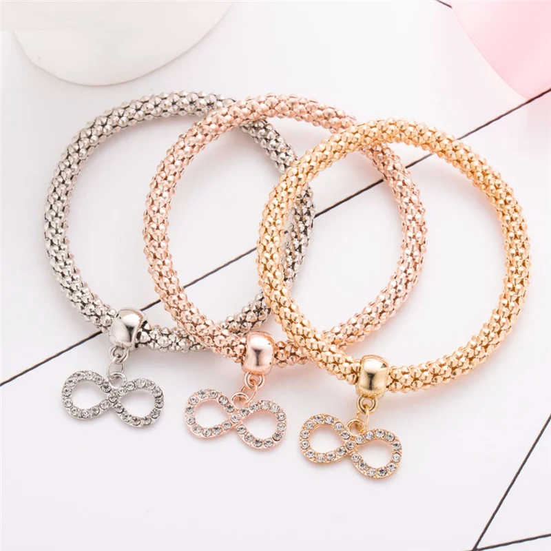 3 шт./компл. листья из кристаллов Корона шарма сердца Браслеты& Bangles, смесь цветов слона Совы Подвески Стразы Браслеты для Для женщин