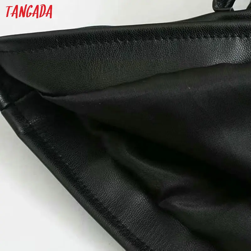 Tangada женский черный пиджак из искусственной кожи дизайнерский Повседневный Женский блейзер с поясом Топы 5Z90