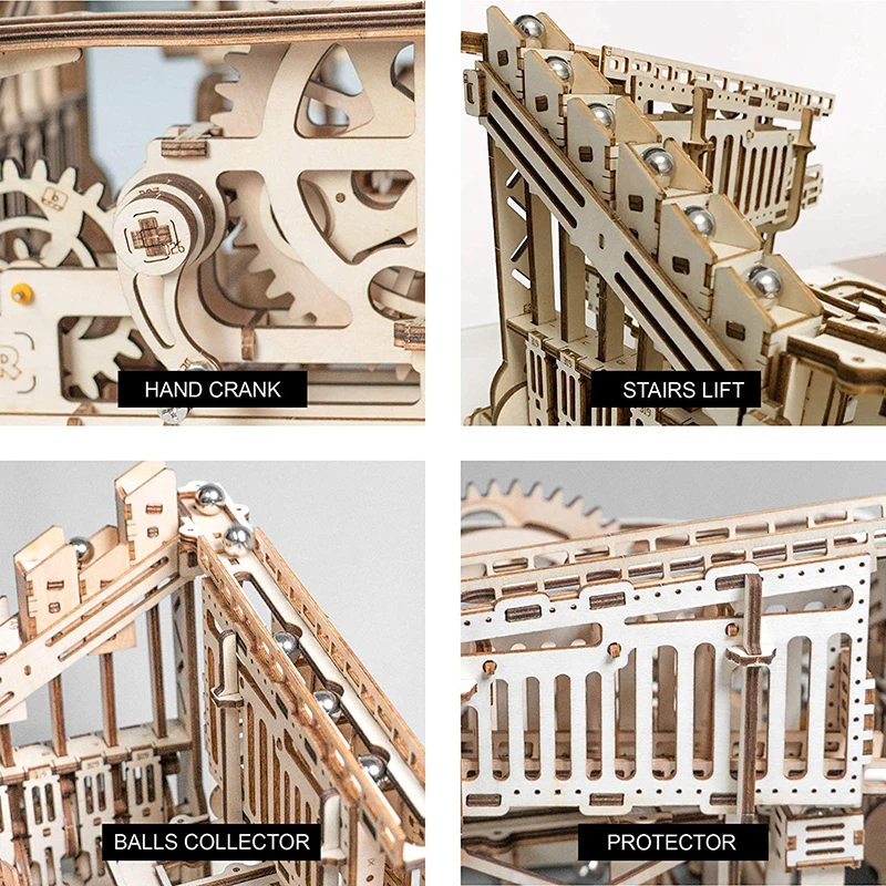 ROKR DIY мраморная игра 3D деревянная головоломка зубчатый привод Cog модель американских горок Строительный набор игрушки для детей и взрослых LG502