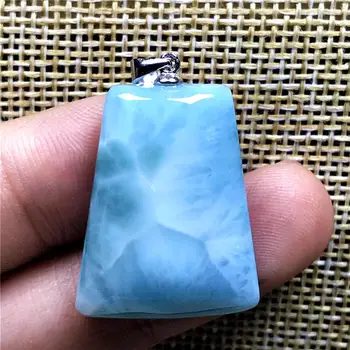 

Top Natural Blue Larimar Pendant For Woman Man Crystal 16x8mm Rectangle Beads Silver Dominica Water Pattern Stone Jewelry AAAAAA