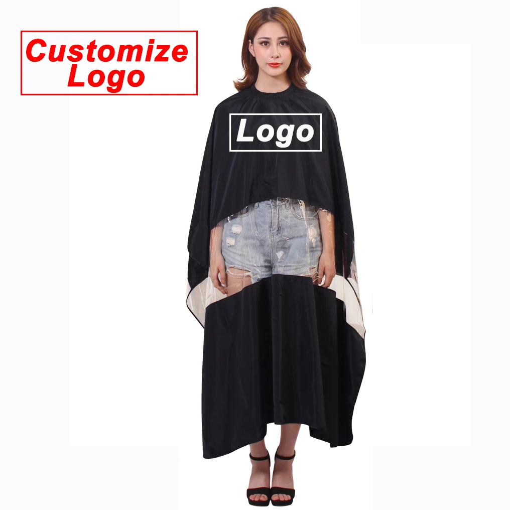 Customize Logo Hair Cape Transparent Window Haircut Apron Waterproof Play Phone Customer Cloth Gown Hairdressing Supplies 1456