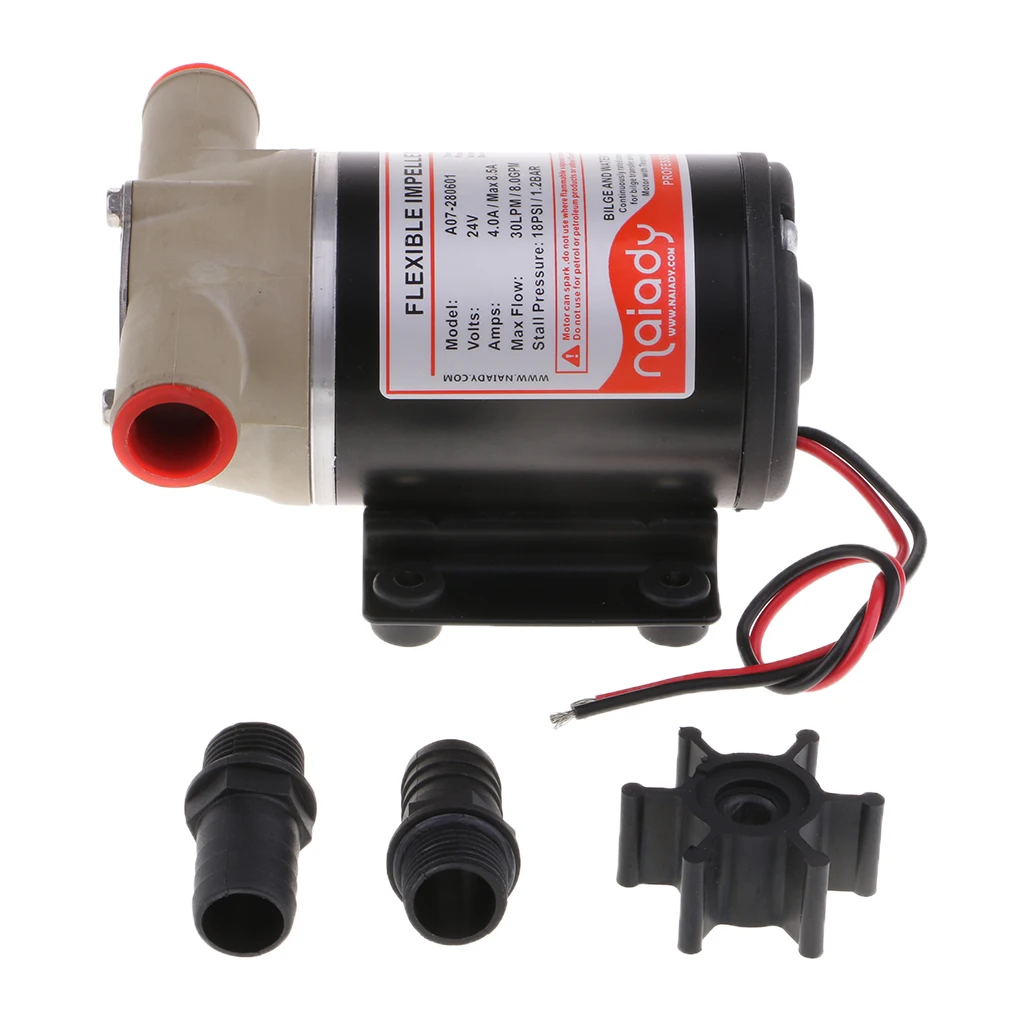 DC 24Volt 8.0 GPM Portable Water Puppy Bilge/Sump Flexible Impeller Pump for Boat Marine, 8.5-Amp