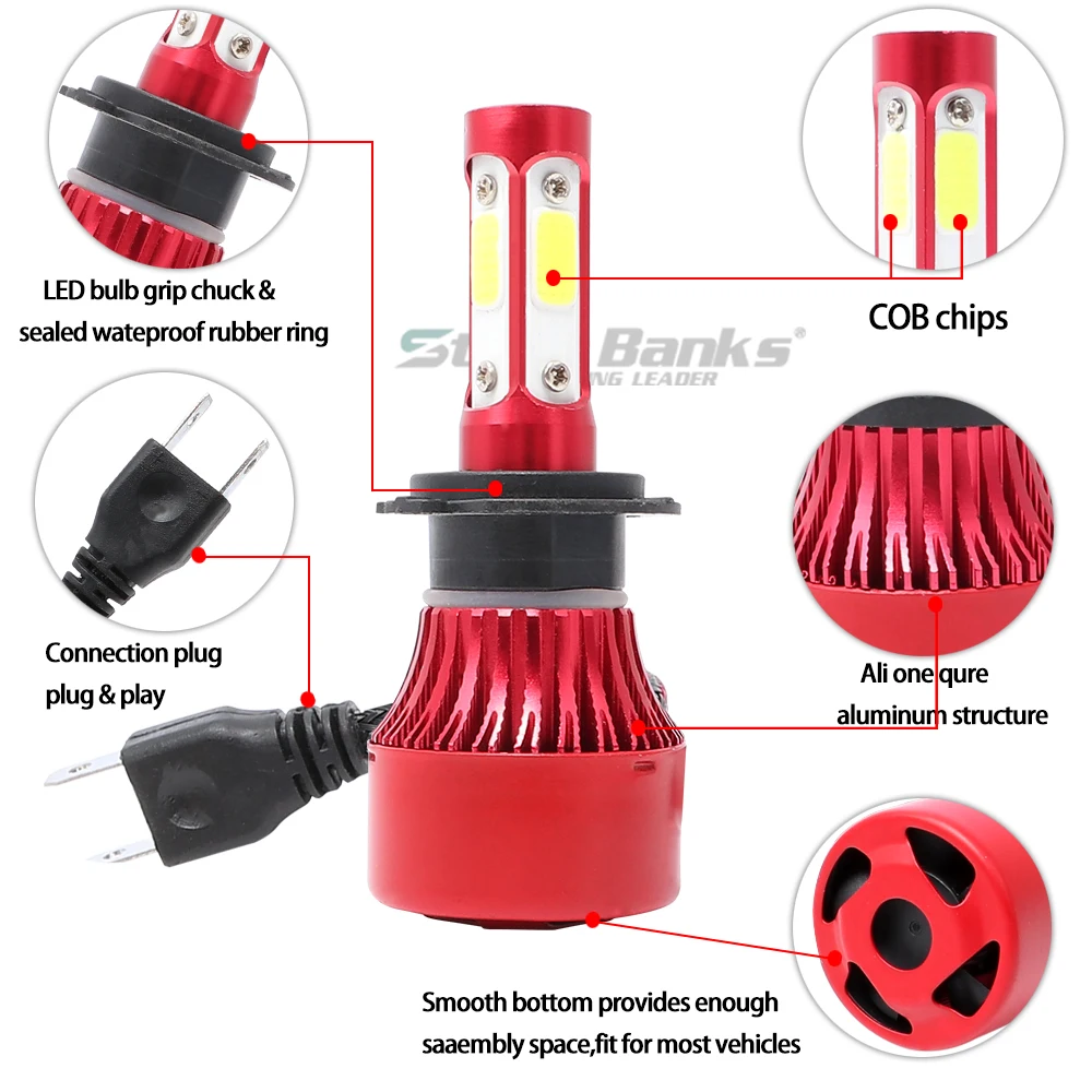 Stone Banks 4 стороны 16000 люмен COB 6000K 100W H7 H4 Hi короче спереди и длиннее сзади) H11 H8 H9 H16 H13 9005 HB3 9006 HB4 9012 HIR2 5202 светодиодный автомобильные лампы для передних фар 12V 24V