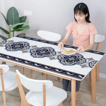 

PVC Tablecloth Waterproof Oilproof Round Rectangle Square Support Custom Shape Frosted Bottom Non-slip Easy Clean tapete 2020