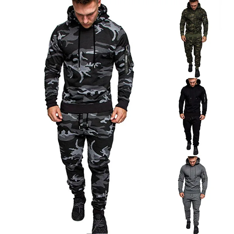 

Ouma Hooded Wei Solid Color Versatile Gymnastic Pants Set Camouflage Sports Set Hoodie Two-Piece Set