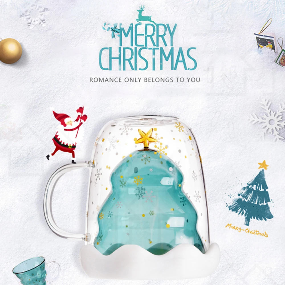 300 мл креативная двухслойная стеклянная Рождественская елка звезда чашка для воды высокая температура кружка Рождественская тематическая чашка