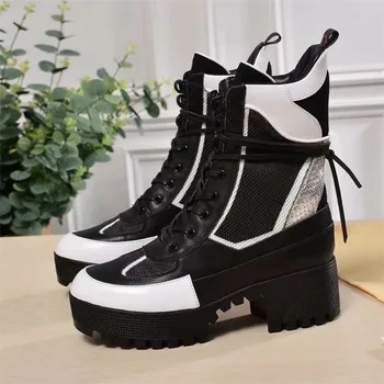 

Luxury Womens Fashion Punk Style Platform Wedge Shoes Women Lace Up High Heel Ankle Boots Women Designer Thick Heel Shoes Woman