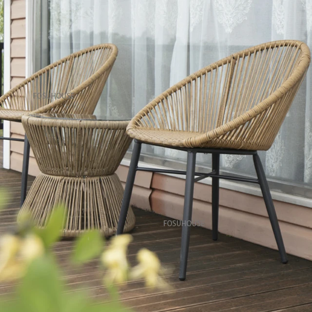 Sillas de mimbre para balcón y terraza, muebles de exterior modernos para  mesa de té, conjunto de tres piezas para Patio, jardín, sillón de ocio para  exteriores - AliExpress