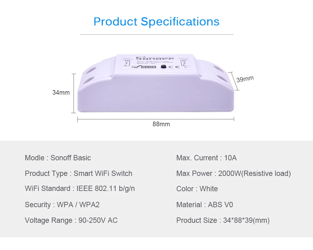 ITEAD Sonoff базовый Wifi переключатель DIY беспроводной пульт дистанционного управления Domotica светильник интеллектуальное реле для домашней автоматизации модуль контроллер работа с Alexa