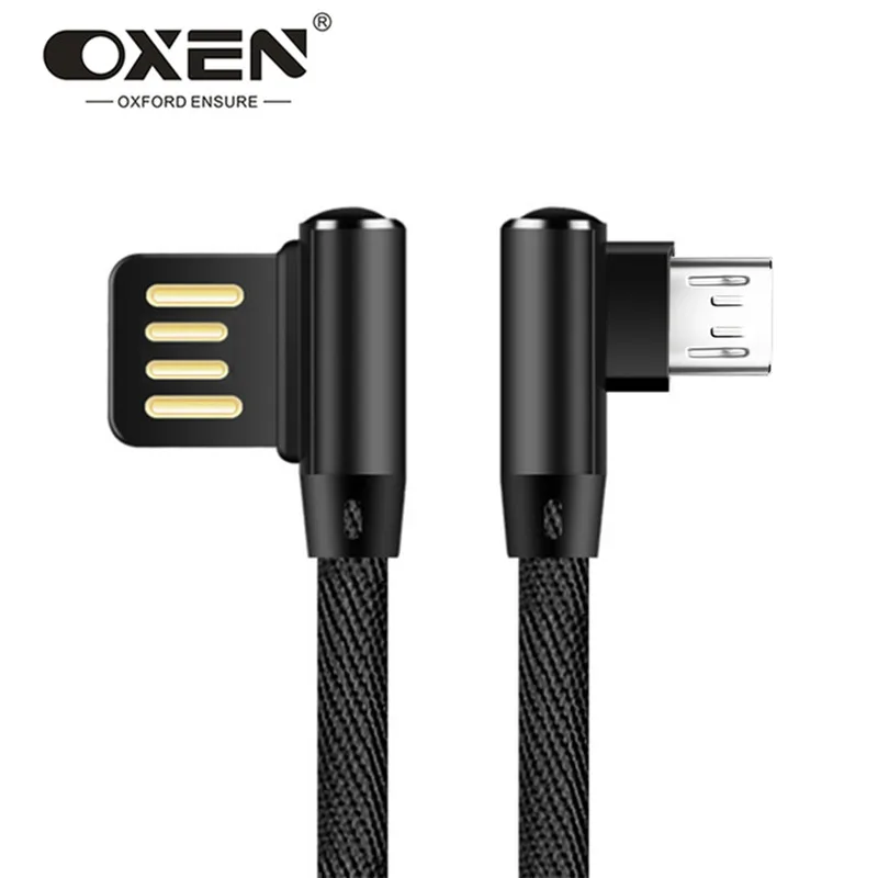 OXEN 1 м 2.4A Micro USB кабель для Xiaomi/huawei/samsung Android телефон Быстрая зарядка шнур данных 90 градусов локоть Плетеный USB кабель