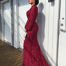 Модные мусульманские бордовые розовые вечерние платья русалки женские кружевные вечерние платья с длинным рукавом и цветочным жемчугом