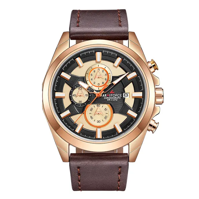 Rose gold orange Топ ARMIFORCE мужские часы люксовый бренд военные спортивные часы мужские кожаные хронограф кварцевые аналоговые часы Relogio Masculino - Цвет: Rose gold orange