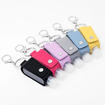 

Disinfect Hand Sanitizer Keychain Holder PU Leather Travel Bottle Refillable Containers 30ML Reusable with Keychain Carrier