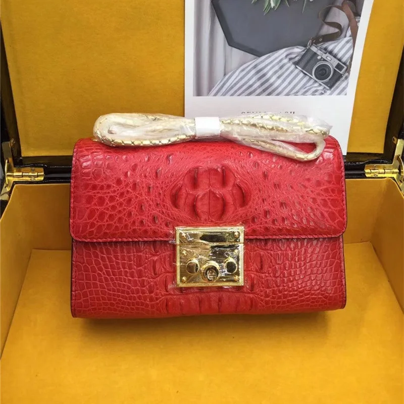 Petit sac exotique en crocodile | Sac à rabat en véritable alligator | Épaule chaîne