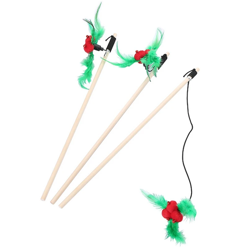 Pet Chew Toy Cat Teaser Mouse Feather Ball Bell Cat Play Toy Interactive Retractable Bell Cat Teaser Kitten Wand Pet Play Toy