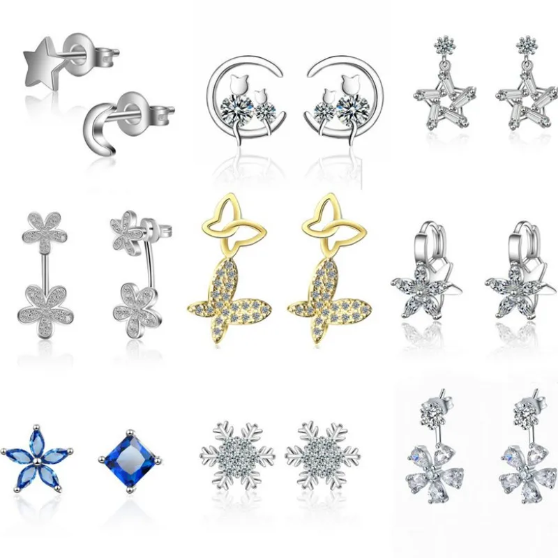 Классический австрийский кубический циркон кристалл пять лепестка, цветок крошечный куб циркония элегантные серьги стержня для Для женщин CE180