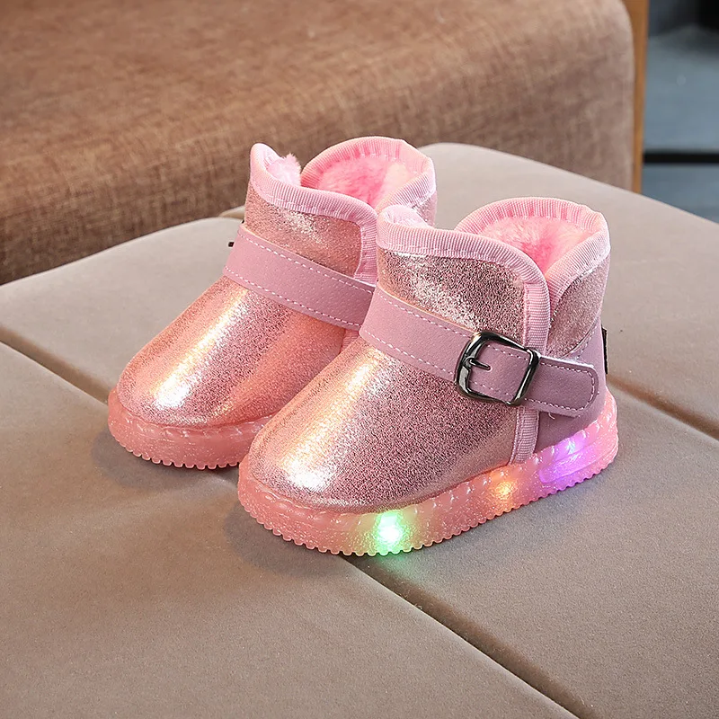 Детские Нескользящие теплые ботинки с подсветкой; Новинка года; Детские теплые ботинки со светодиодной подсветкой для маленьких девочек; хлопковые ботинки; Детские легкие ботинки