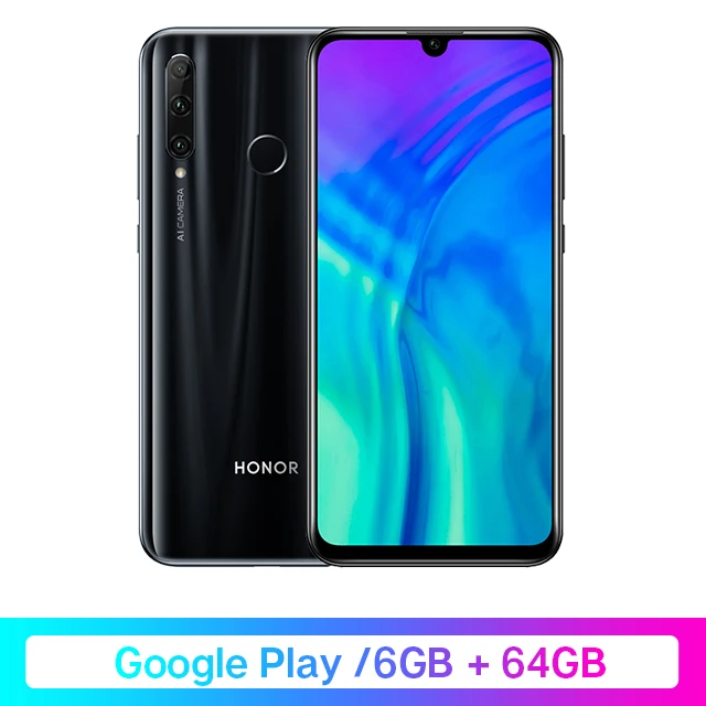 Google Play Honor 20i 20 i смартфон 20 lite Kirin 710 Восьмиядерный передний 32 МП задний 24 МП Тройная камера разблокировка отпечатков пальцев 3400mA - Цвет: 6GB 64GB Black