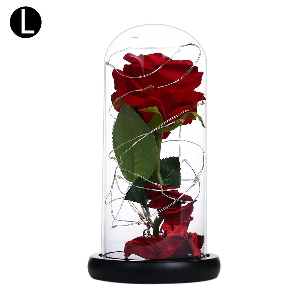 Красная роза в колбе светодиодный светильник в виде цветка розы стеклянный купол черная основа для Дня матери день рождения День Святого Валентина подарок светодиодный лампы с розами - Цвет: 21.5x11.5x11.5cm