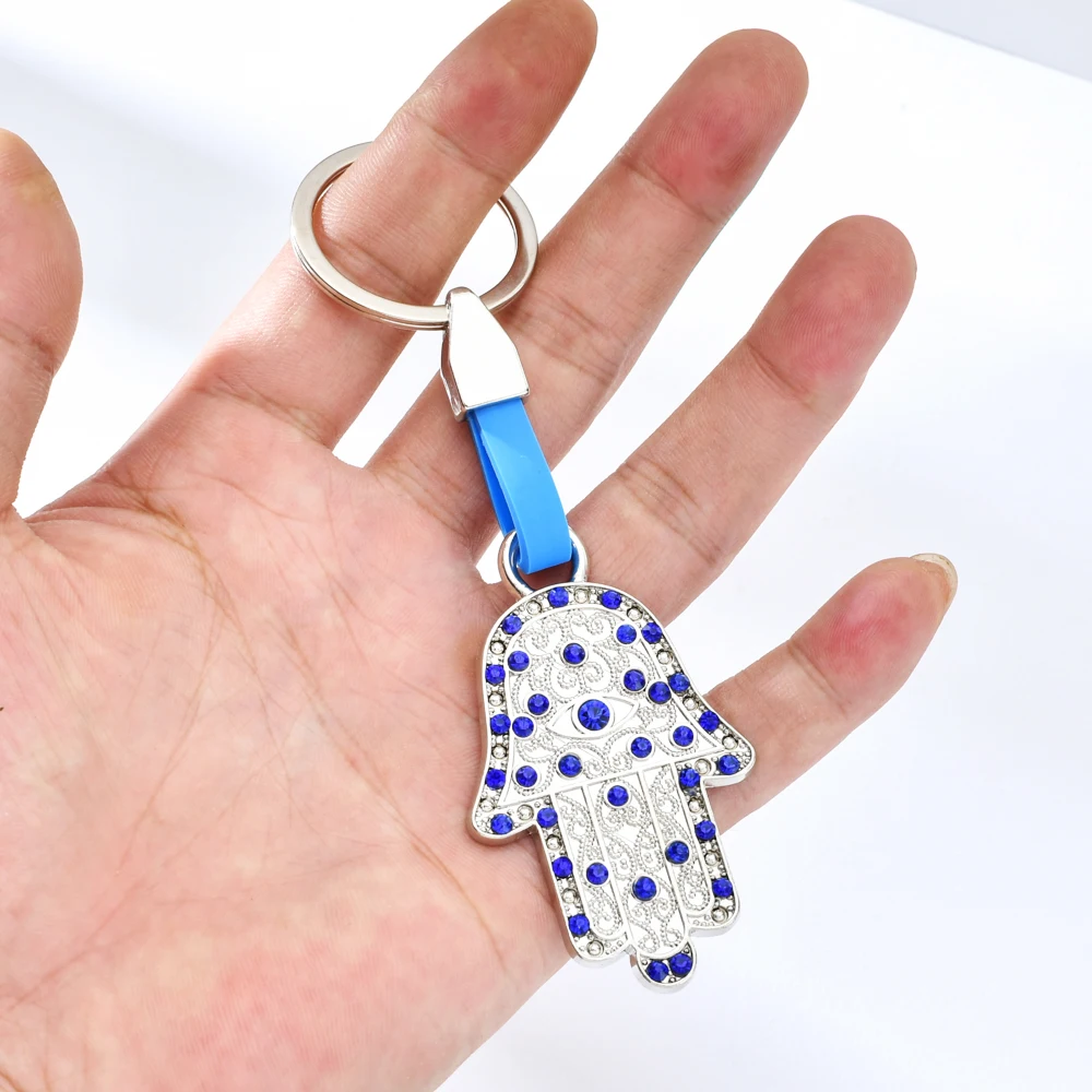 Vicney Israel Hand Of Hamsa религиозный цинковый сплав синий драгоценный камень стиль брелок рука Божия узор, брелок для ключей для верующего молитвы мира