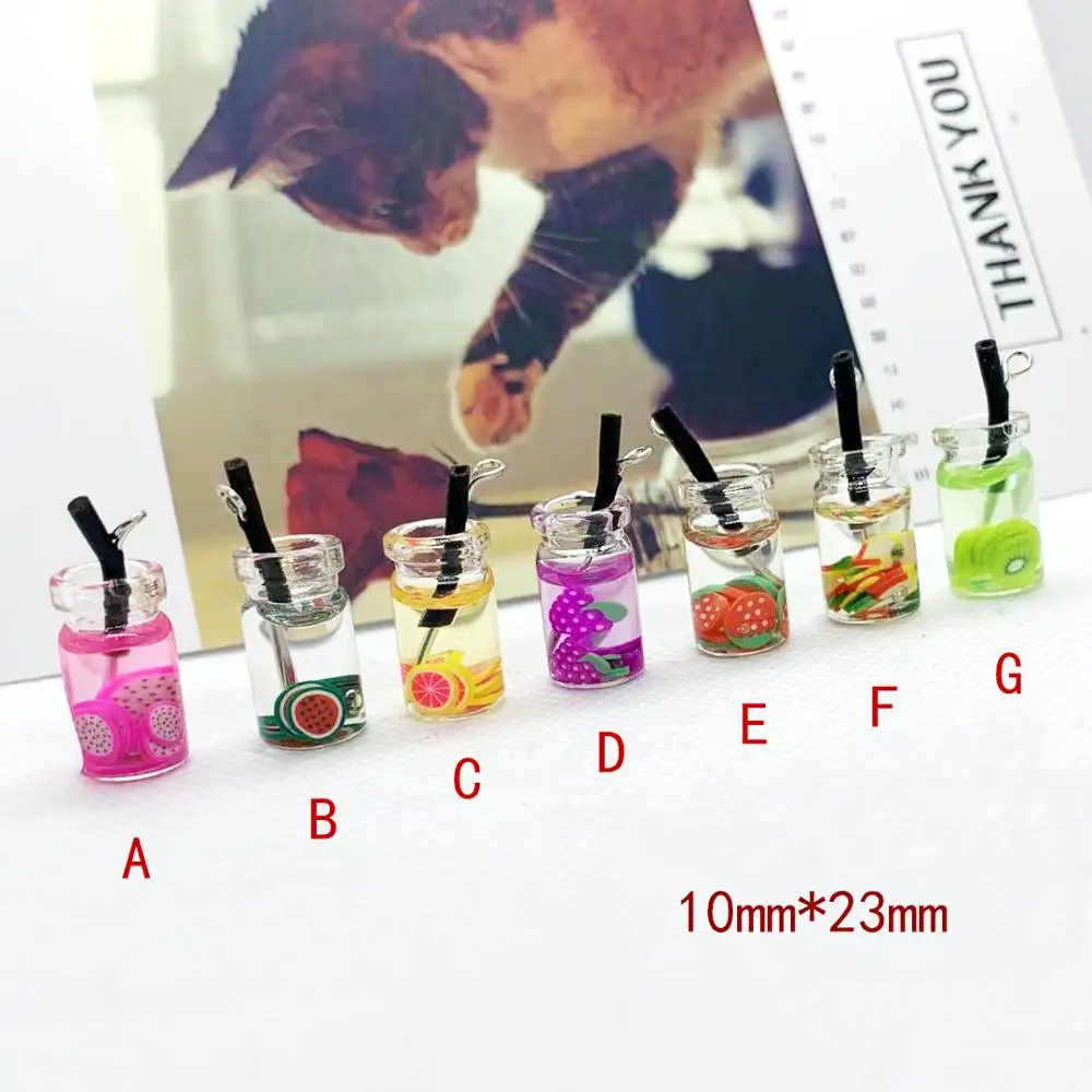 7pcs 10*23mm Cute Glass Juice Bottle Charms Pendants For DIY Fruit Decoration Earrings Key Chains Fashion Jewelry Accessories