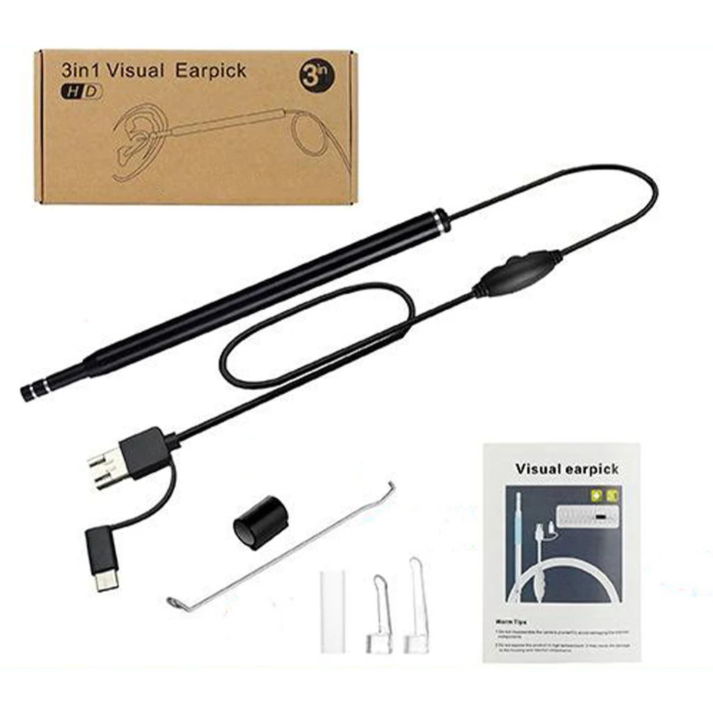 3 in 1 USB Ear Cleaning Endoscope Visual Earpick Ear Wax Remover with HD Camera